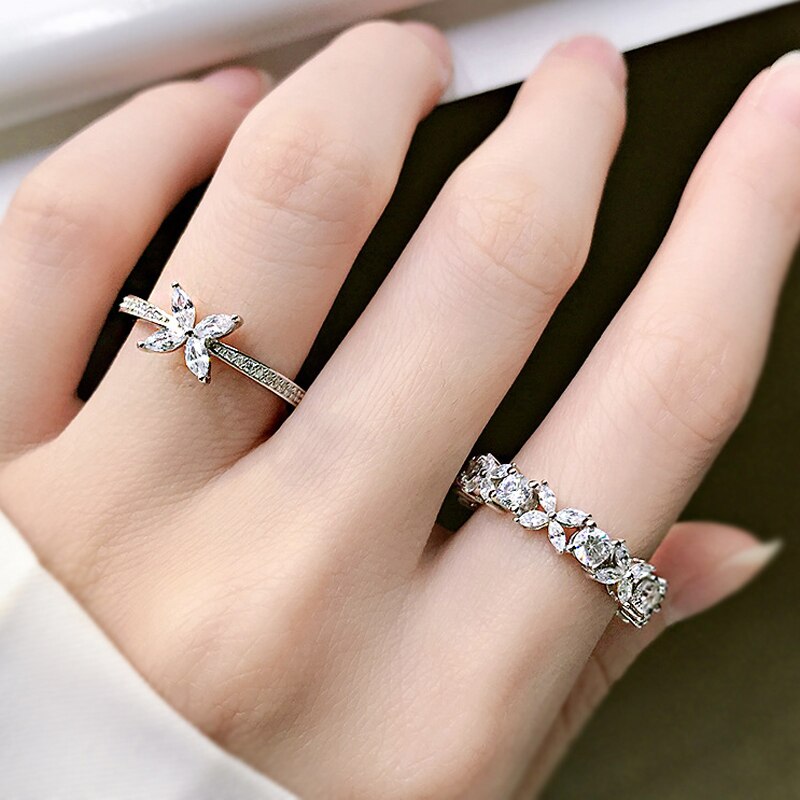 Sparkling Full High Carbon Dimond Zircon Flower Rings For Women