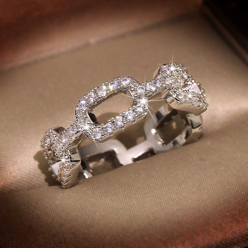 Square Chain Ring with Bling Zircon Stones