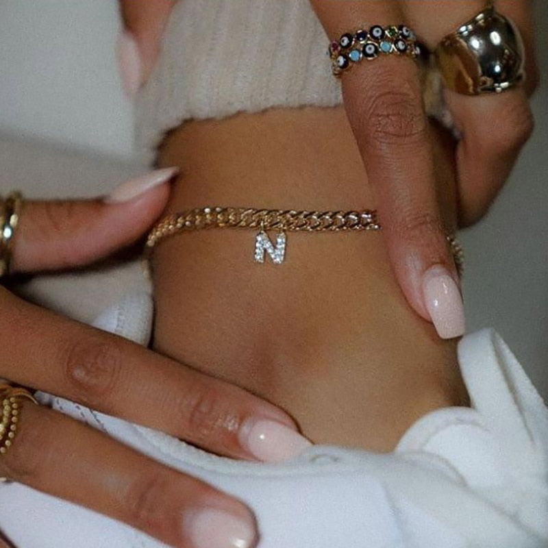 A-Z Initial Gold Cuban Link Anklet