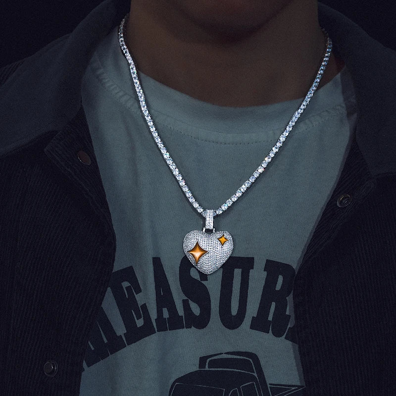 Star Heart Pendant with D VVS Moissanite Diamonds