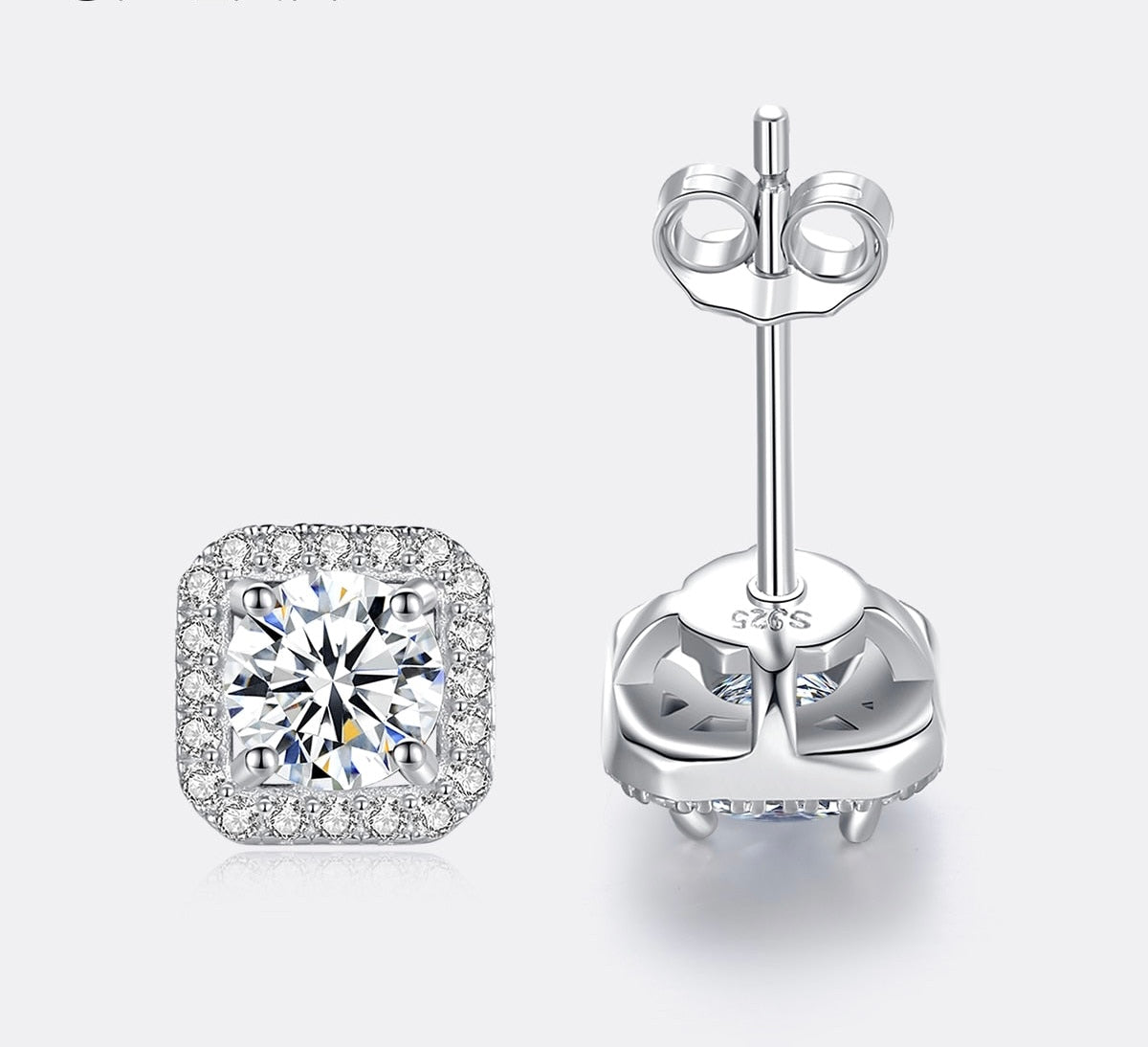 Moissanite Diamond Square Halo Stud Earrings