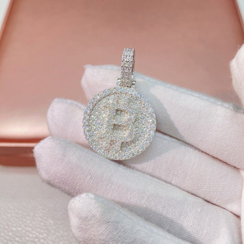 Iced Out Moissanite Bitcoin Pendant