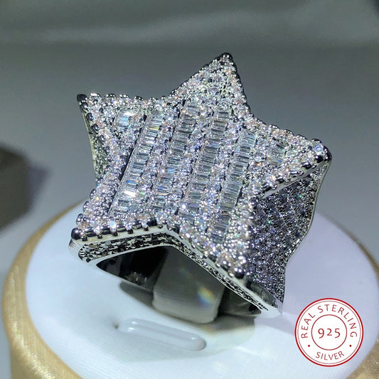 Iced Out White Gold Star Ring