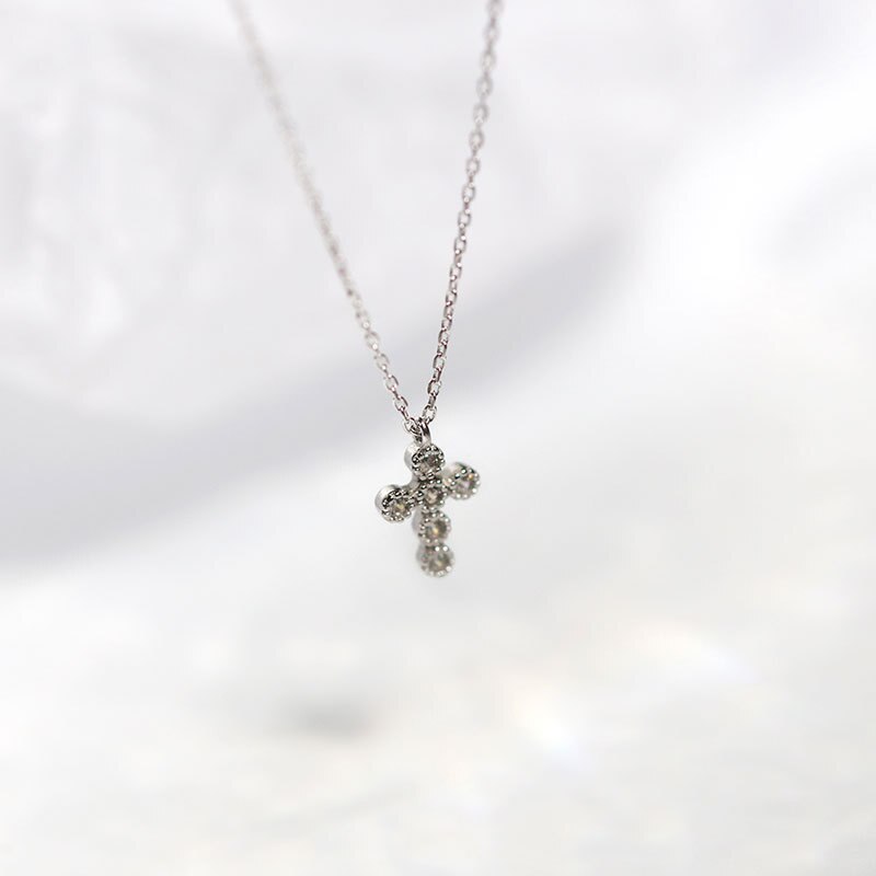 925 Sterling Silver Crystal Cross Pendant Necklace For Women
