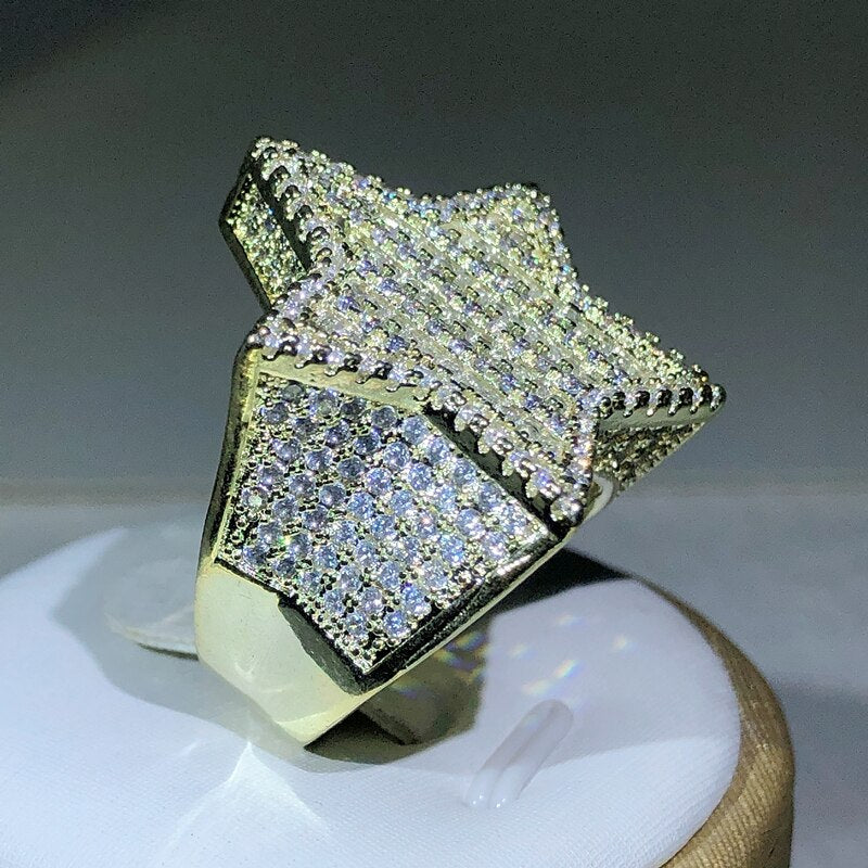 Iced Out Gold Star Ring