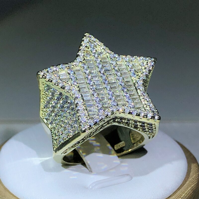 Iced Out Gold Star Ring