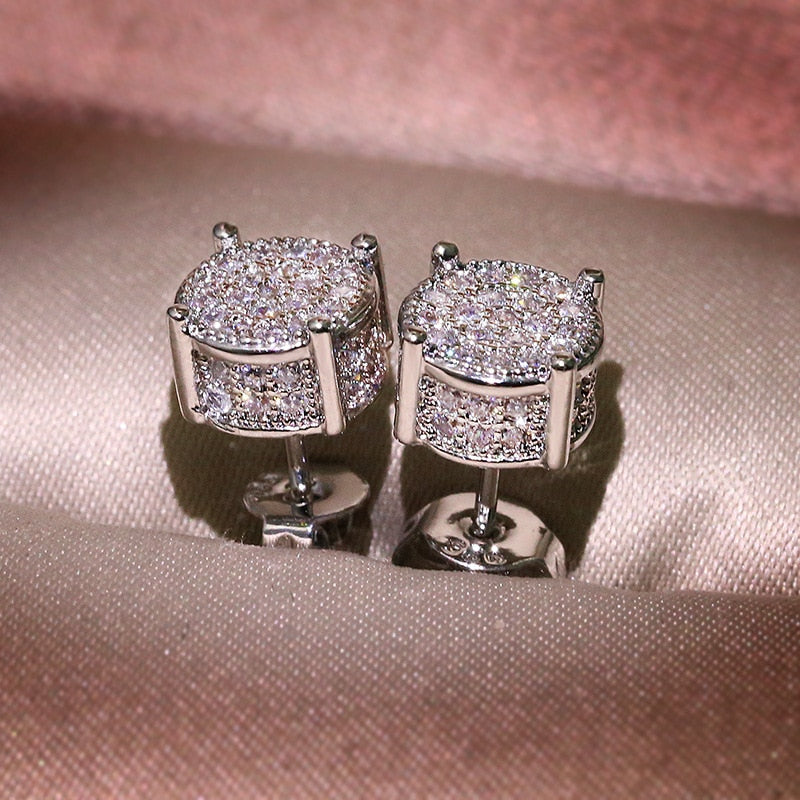 Micro paved Lab Diamond Stud Earrings Made With Real 925 Sterling Silver