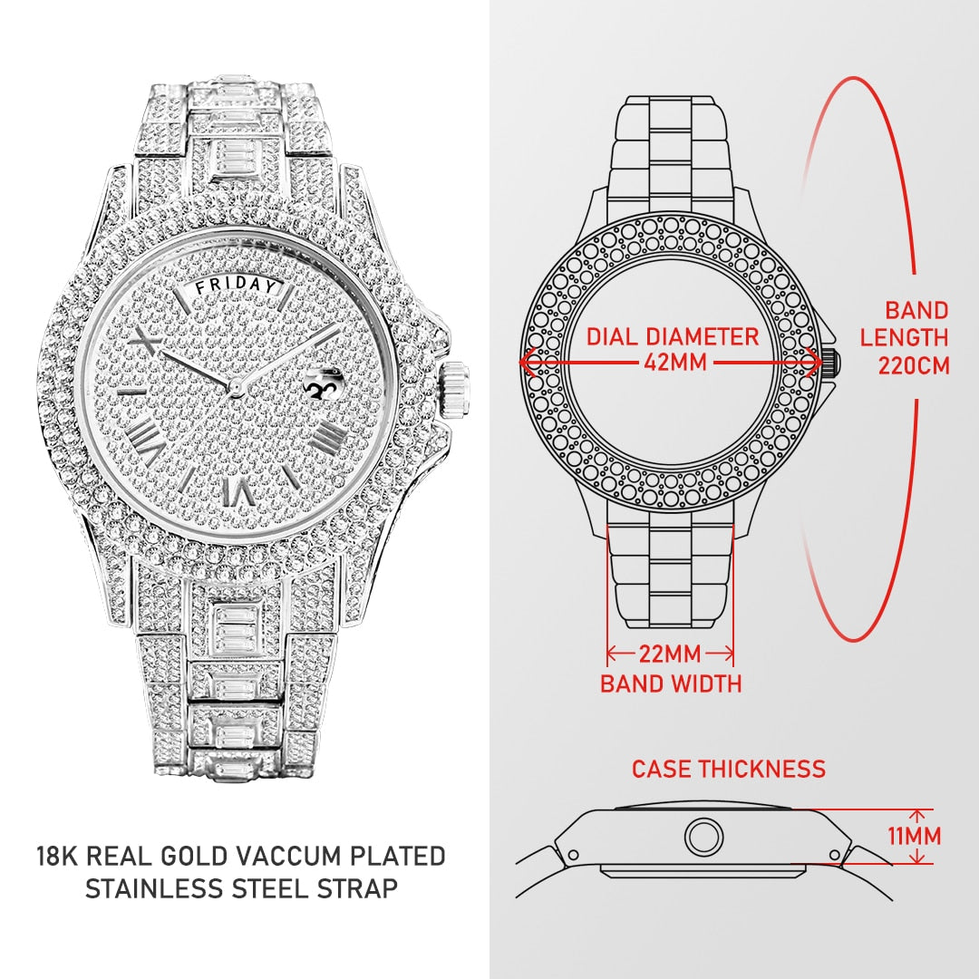 New Luxury Fully Diamond Iced Out Waterproof Quartz Watch