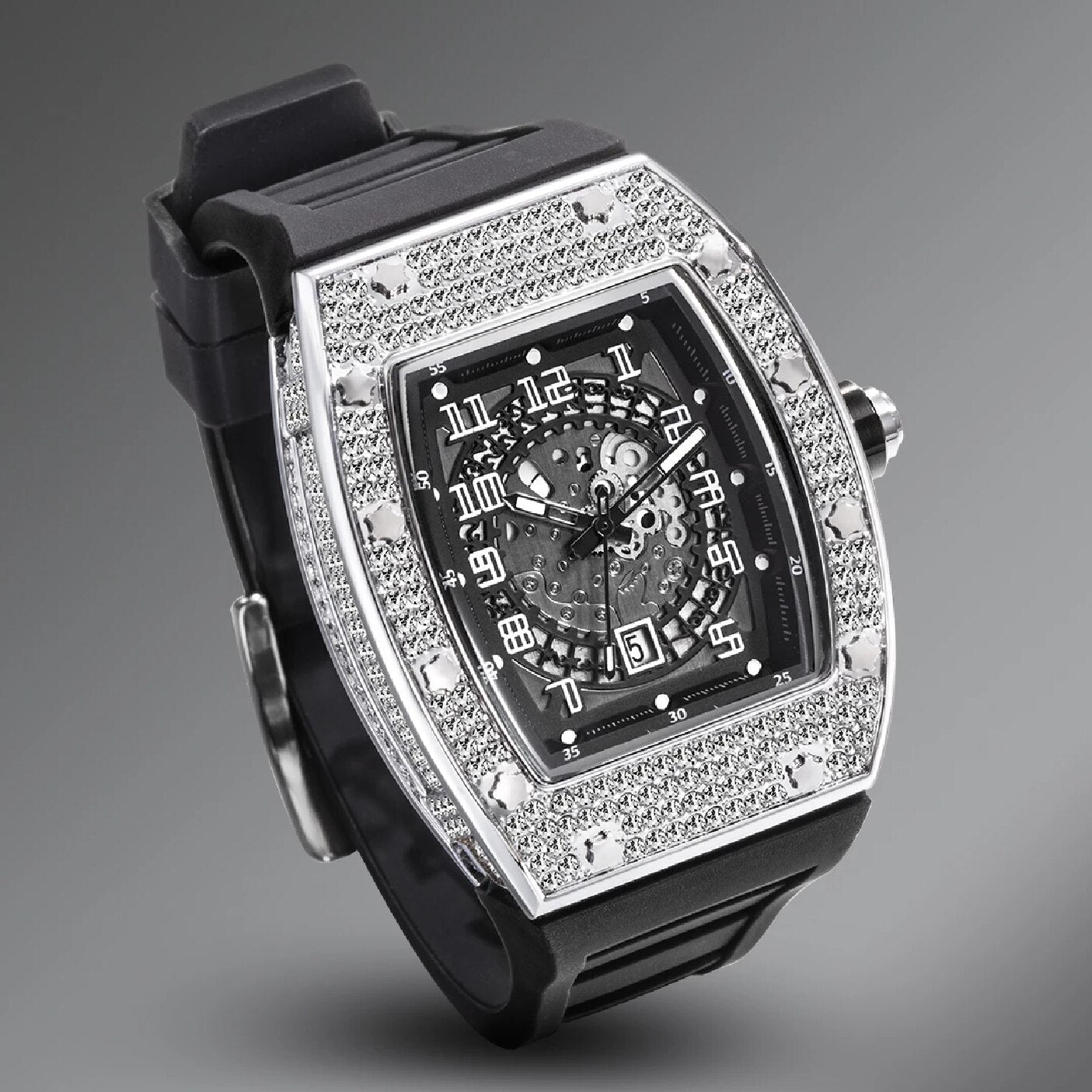 New Arrival Iced Out Full Moissanite Watches with Rubber Strap