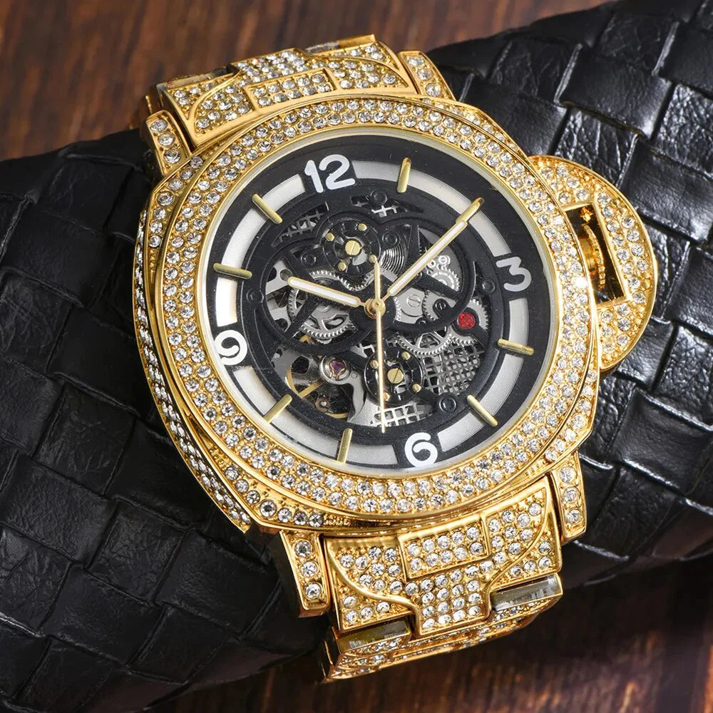 New Hollow Luxury Mechanical Diamond Silver Automatic Watches
