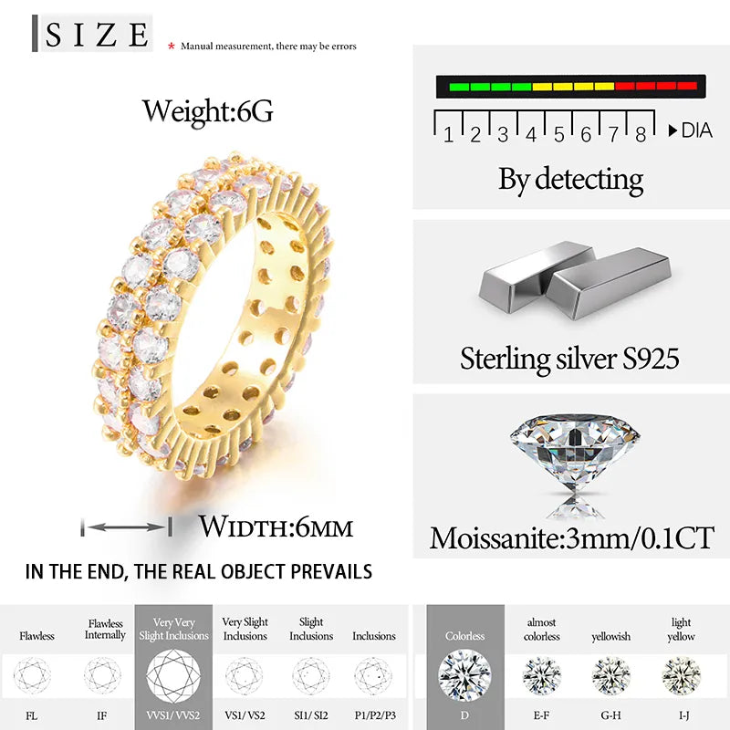 Top Quality 2 Row 3mm VVS1 Moissanite Diamond Ring