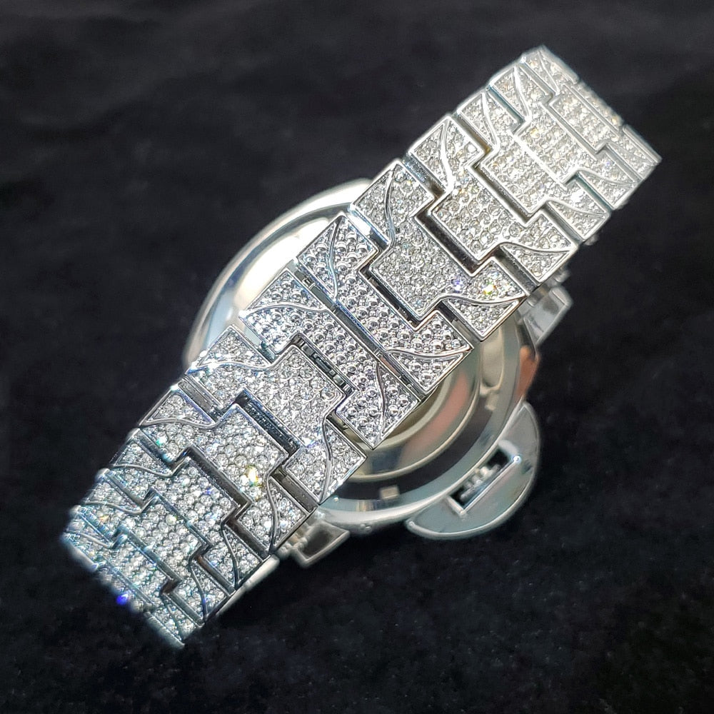 New Hollow Luxury Mechanical Diamond Silver Automatic Watches