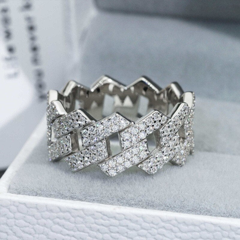 Iced Out Moissanite Cuban Link Ring