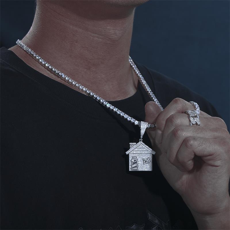 Moissanite Iced Out Trap House Pendant Necklace