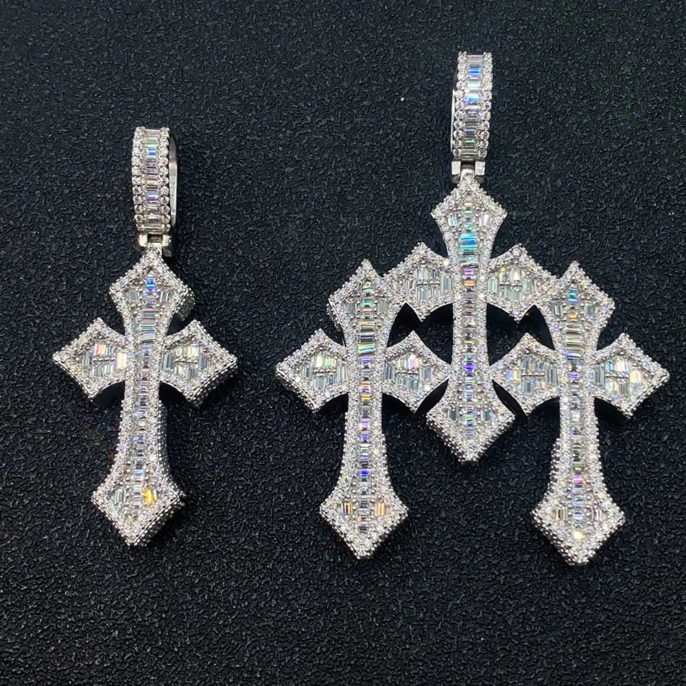 Iced Out D Color Moissanite Baguette Cross Pendant