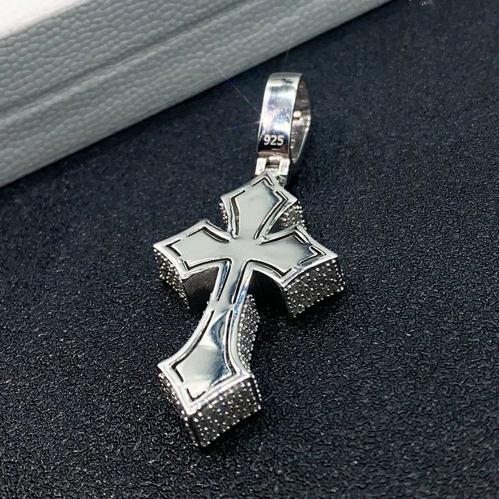 Iced Out D Color Moissanite Baguette Cross Pendant