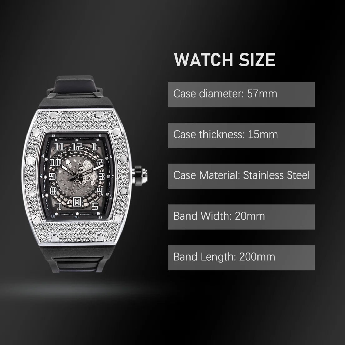 New Arrival Iced Out Full Moissanite Watches with Rubber Strap
