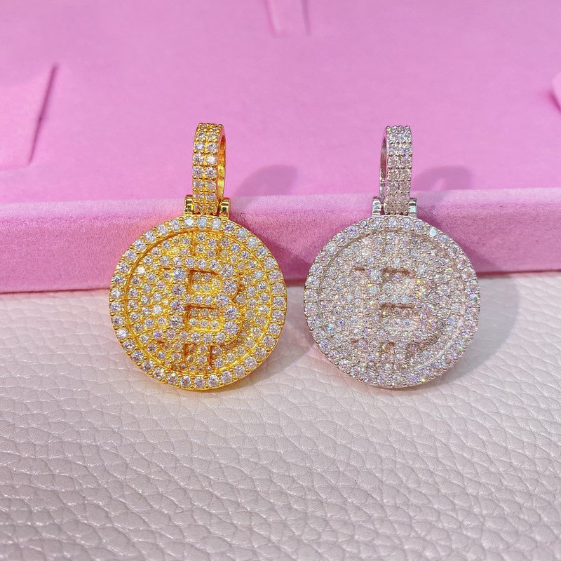 Iced Out Moissanite Bitcoin Pendant