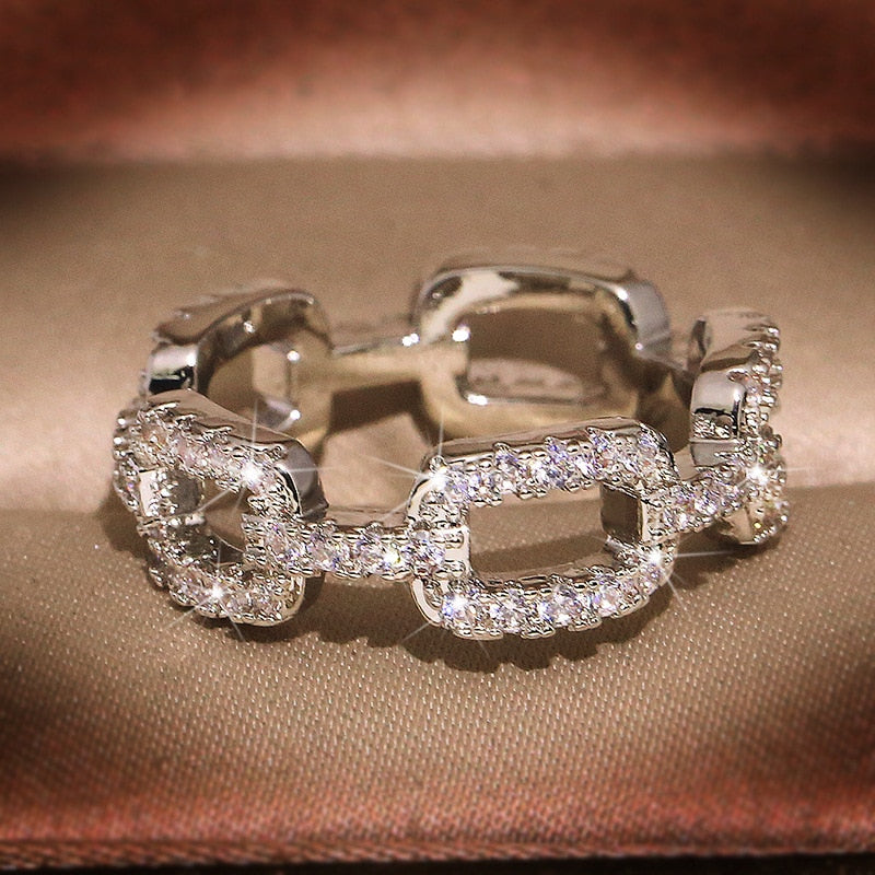 Square Chain Ring with Bling Zircon Stones
