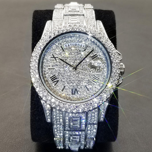 New Luxury Fully Diamond Iced Out Waterproof Quartz Watch