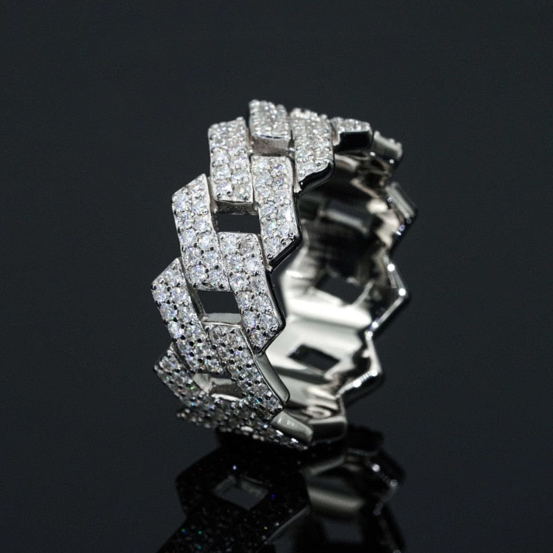 Iced Out Moissanite Cuban Link Ring